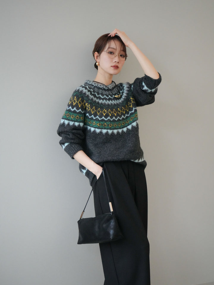 [予約]ウールタッチ求心柄オーバーニットプルオーバー/gray