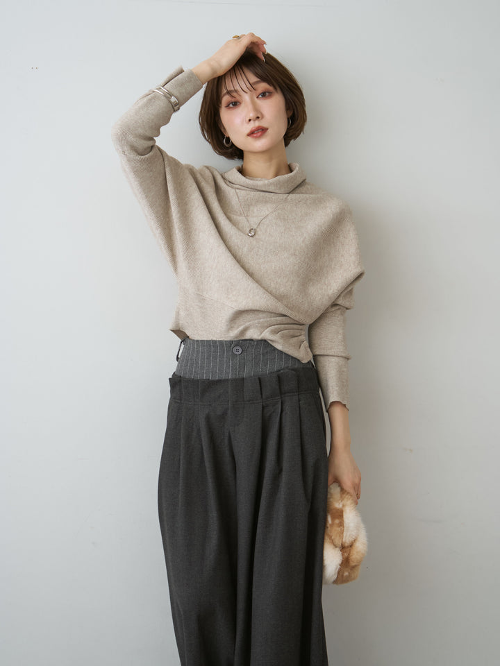 [SET]ハイネックサイドボタンギャザーニットトップス+ハイネックサイドボタンギャザーニットトップス(2set)