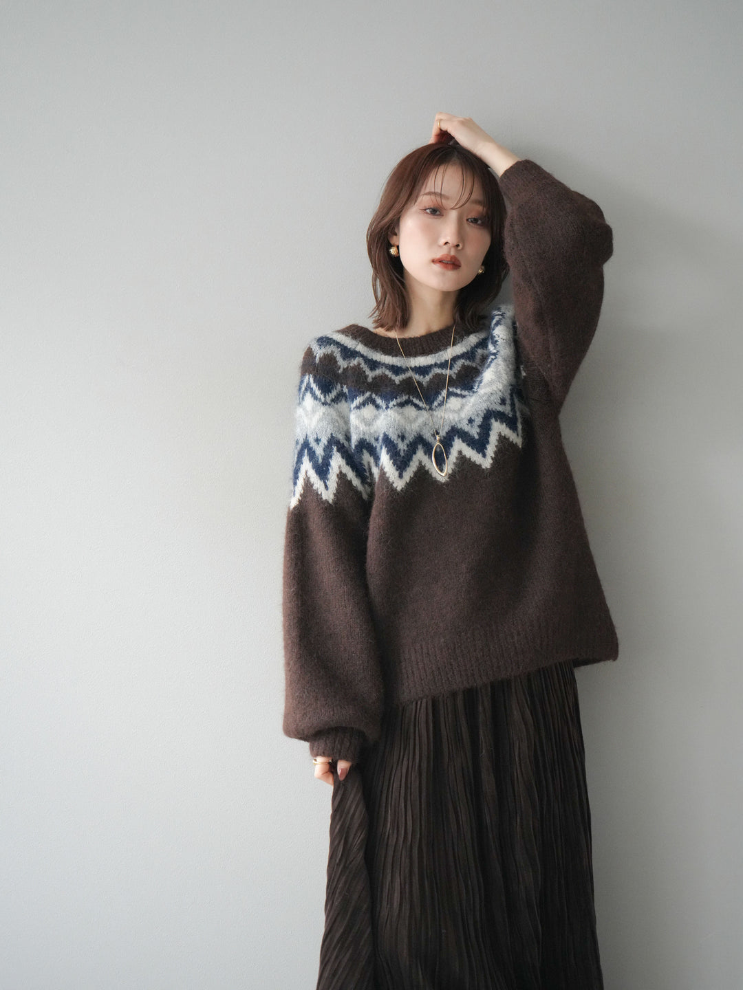 [予約]求心柄オーバーニットプルオーバー/brown