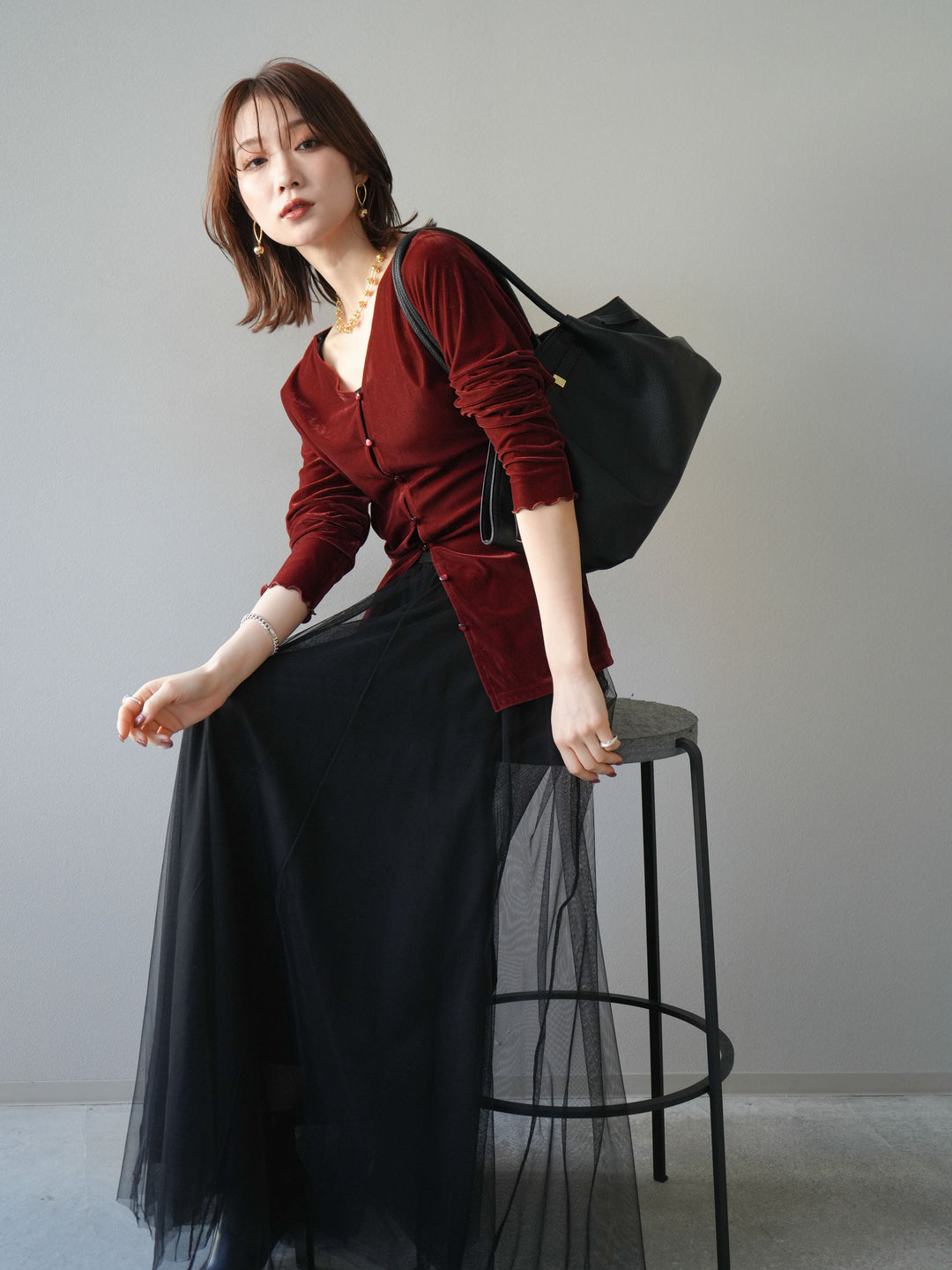 [予約]ベロアカーディガン/bordeaux