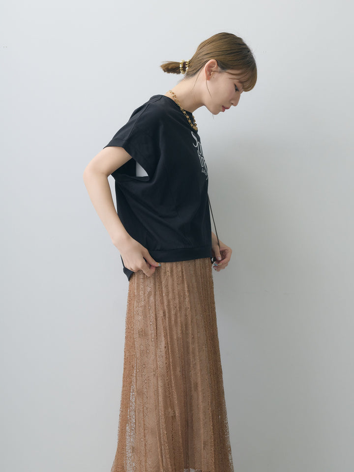 [SET]立体ロゴエンボスTEE +フローラルレースプリーツスカート(2set)