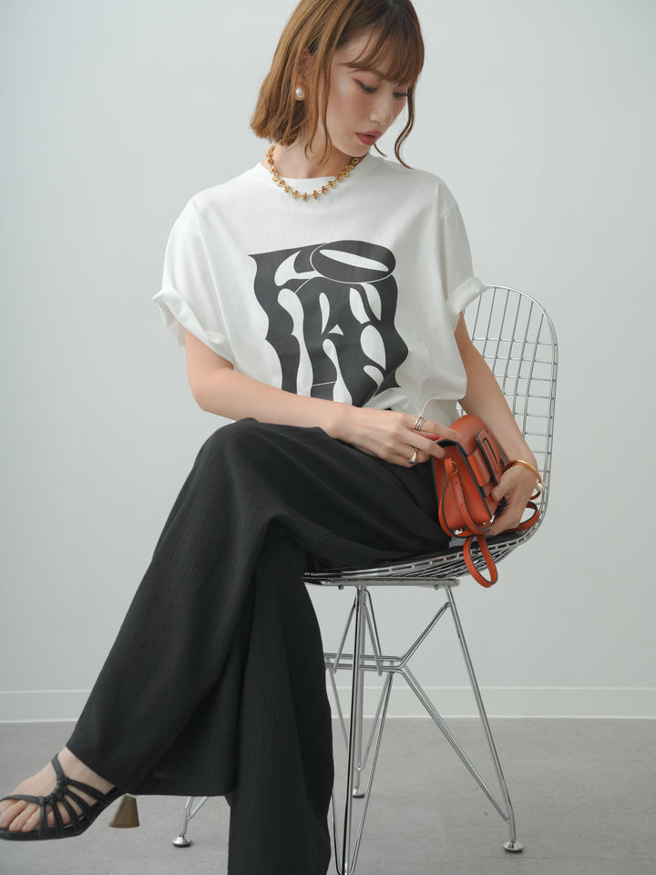 [SET]クールタッチアートロゴオーバーTEE+ベルト付ワッシャーライトワイドパンツ(2set)