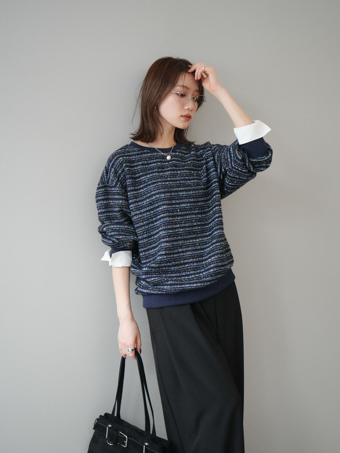 [予約]MIXツイードライクカフスドッキングプルオーバー/blue