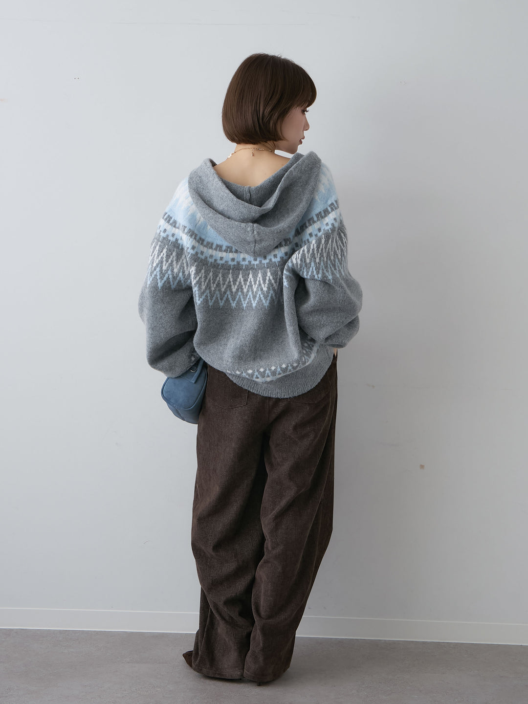 [SET]ノルディックフードカーディガン+ベロアデニムタックワイドパンツ(2set)