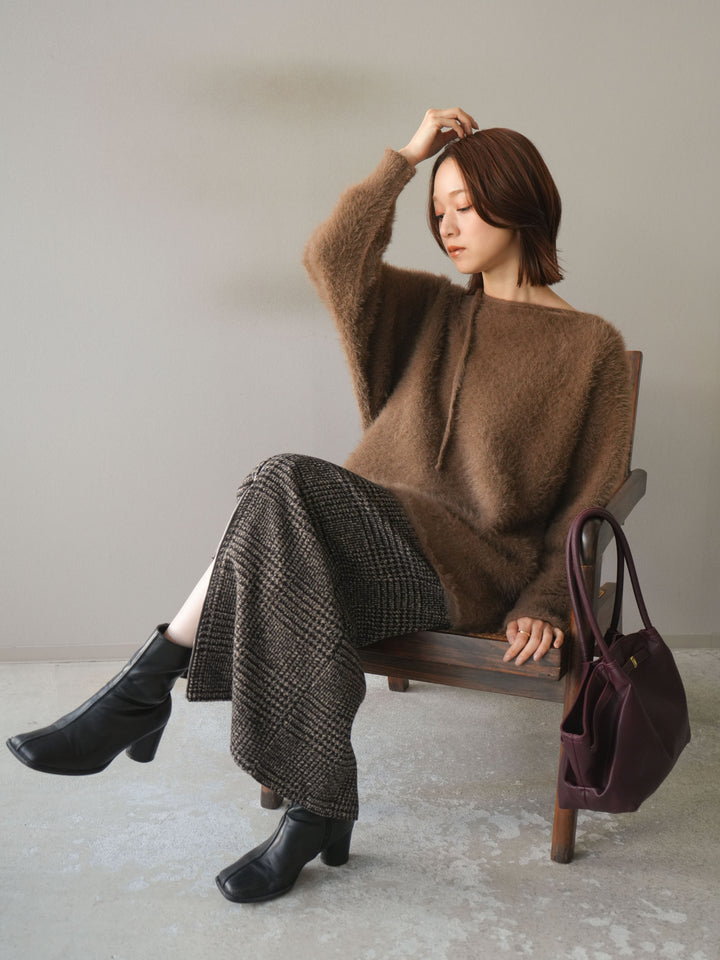 [予約]紐付きシャギーニットプルオーバー/camel