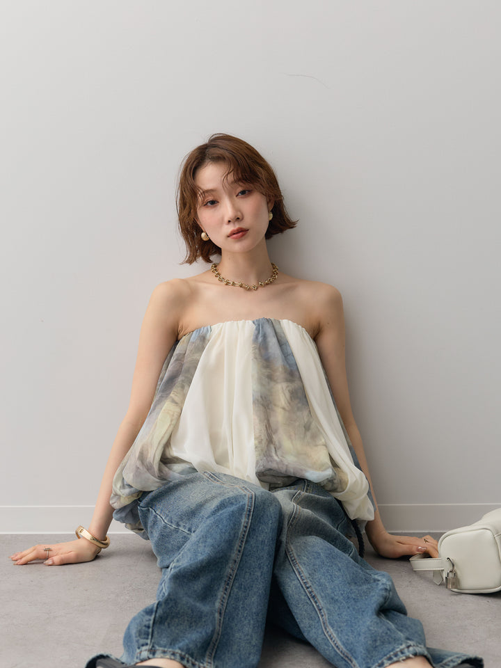 [予約]シフォンバルーンベアトップス//khaki