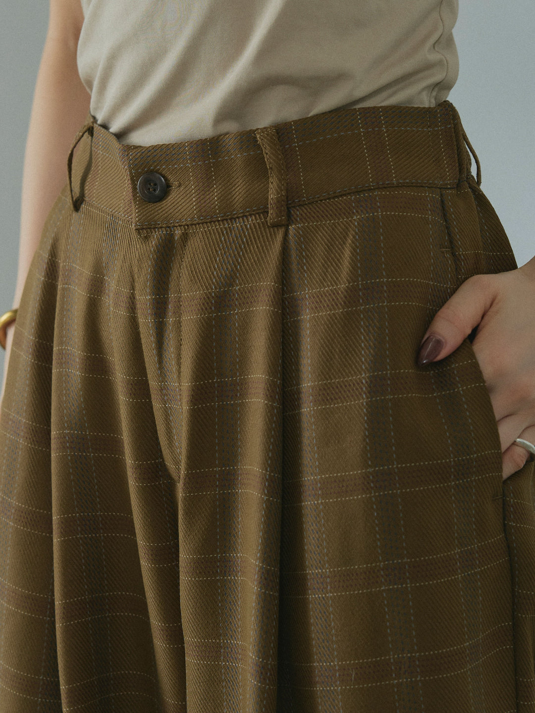 【Allure】[SET]ミックスシャギーループニットプルオーバー+杢チェックタックパンツ(2set)