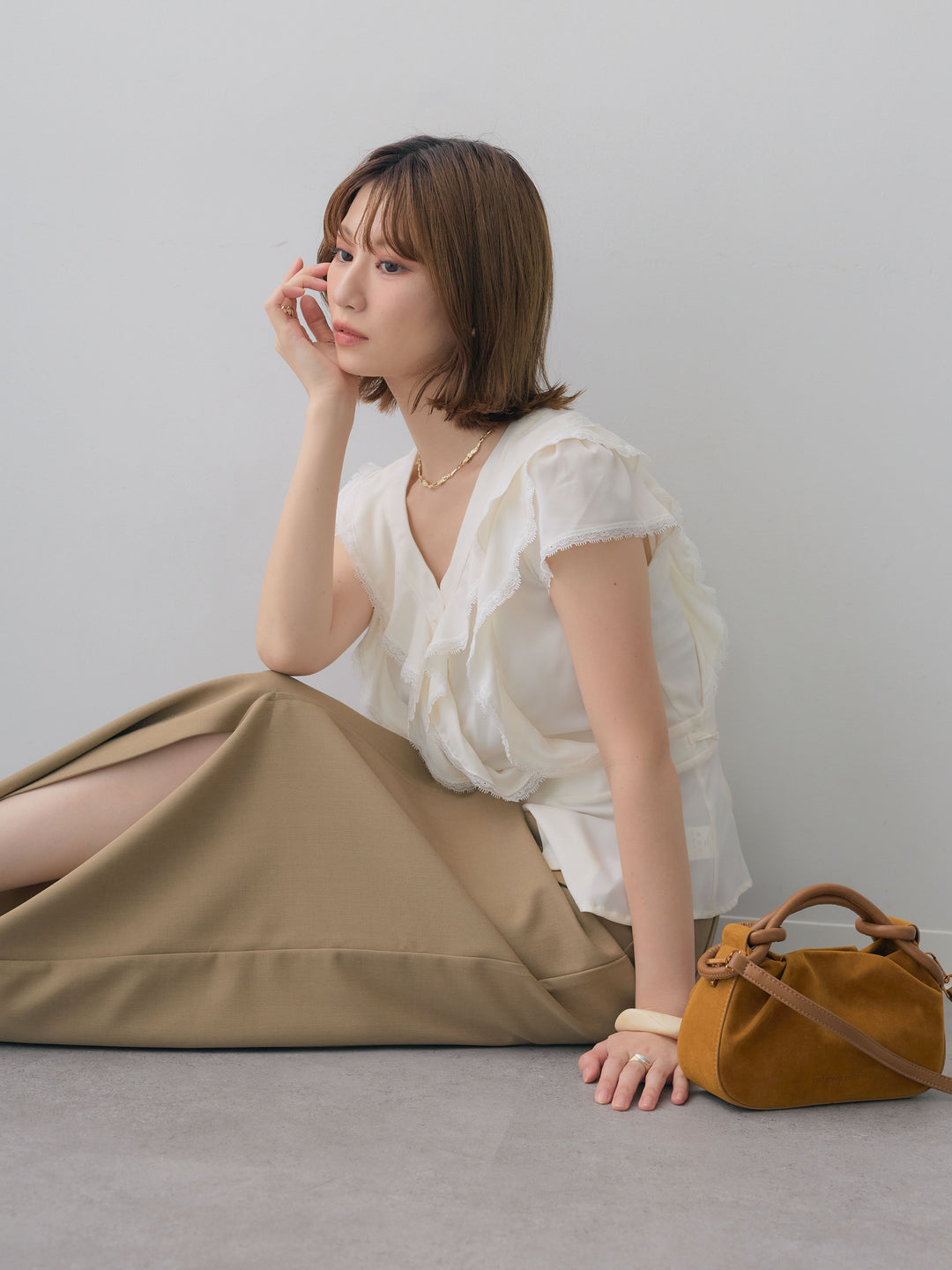 [予約]フリルレースデザインフレンチブラウス/white