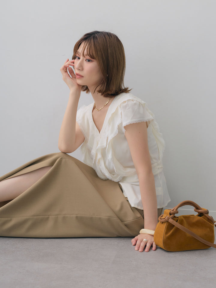 [予約]フリルレースデザインフレンチブラウス/white