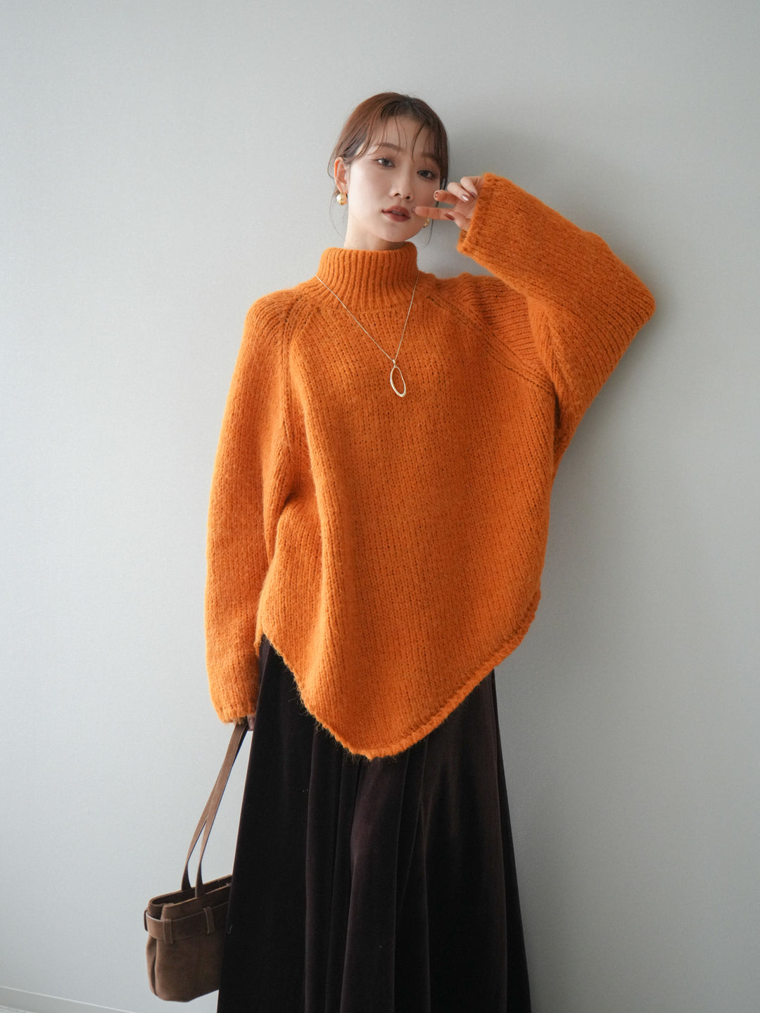 [予約]アシンメトリーハイネックニットプルオーバー/orange
