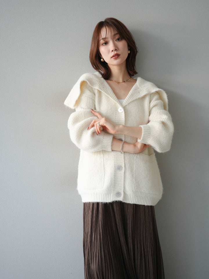 [予約]襟付きボタンオーバーニットカーディガン/ivory