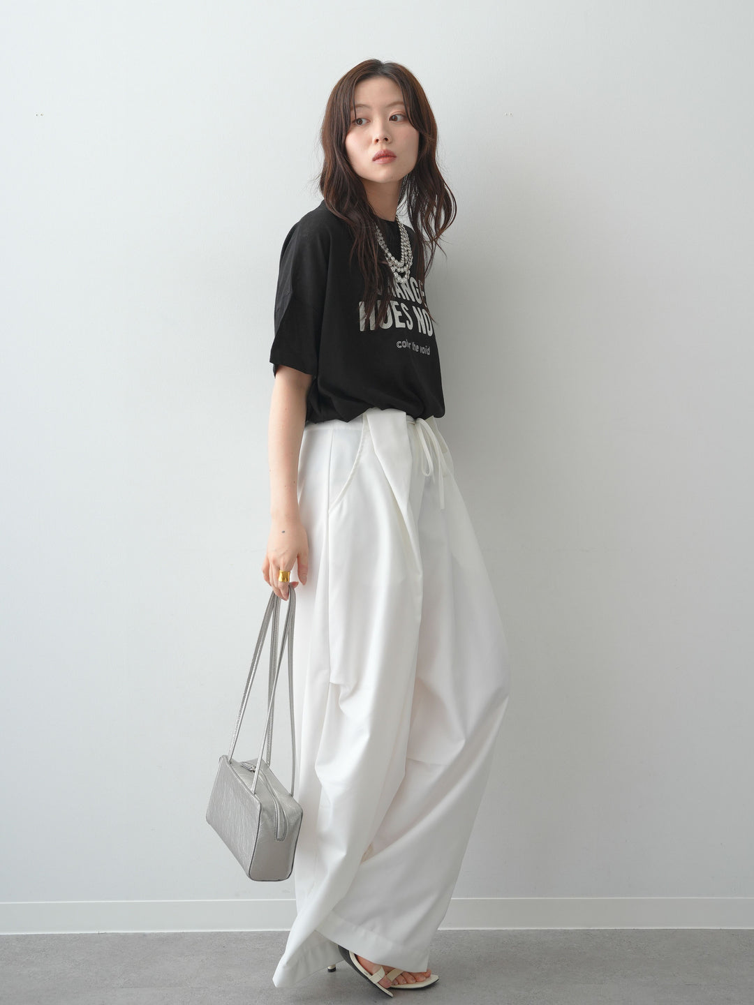[SET]シアースラブロゴワイドTEE+ベルトループカーブタックワイドパンツ(2set)