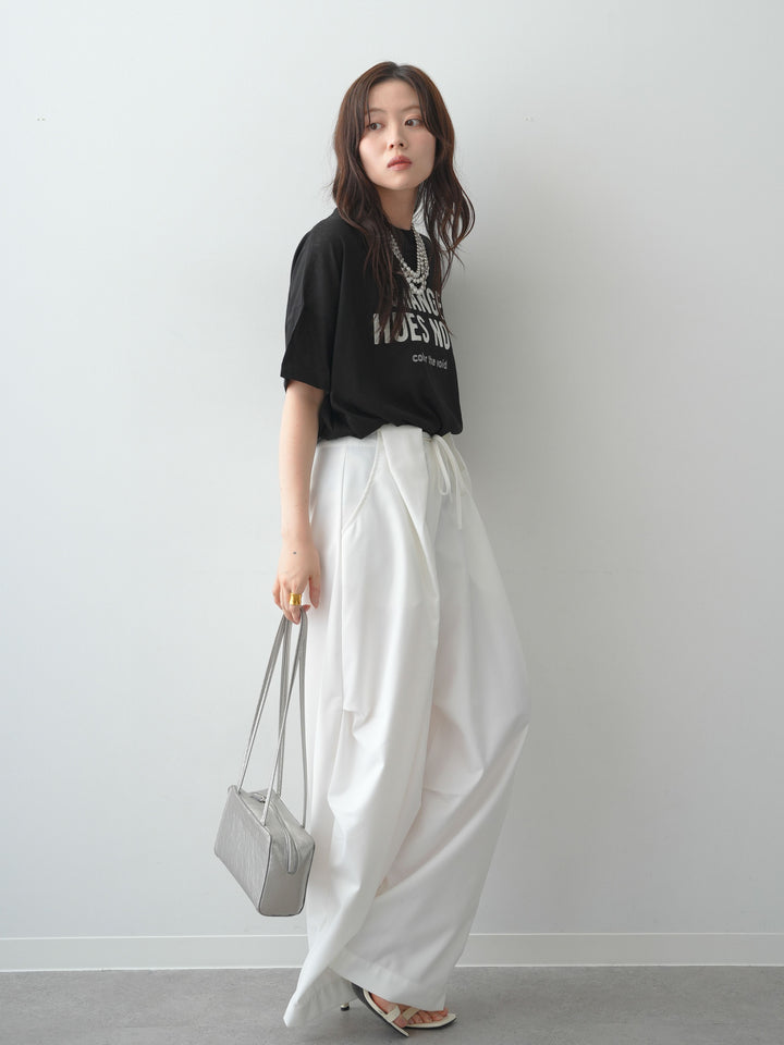 [SET]シアースラブロゴワイドTEE+ベルトループカーブタックワイドパンツ(2set)