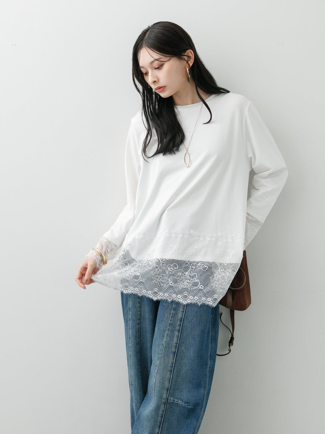 [SET]レーストリムロングTシャツ+レーストリムロングTシャツ(2set)