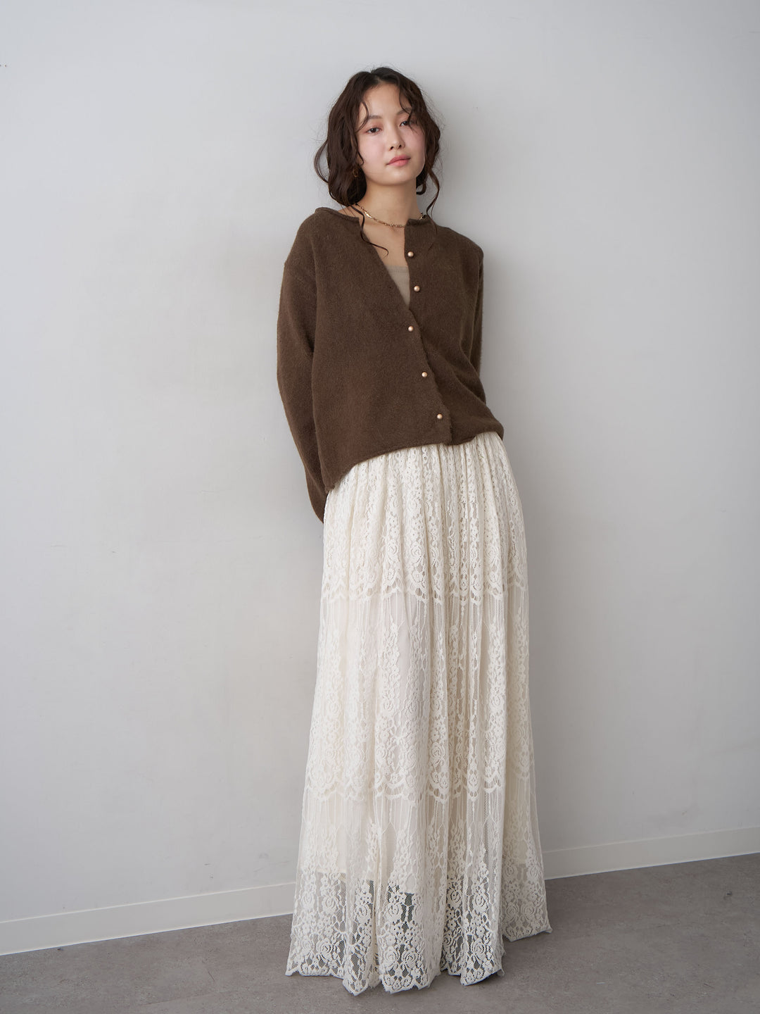 [予約]プチゴールドボタンニットカーディガン/brown