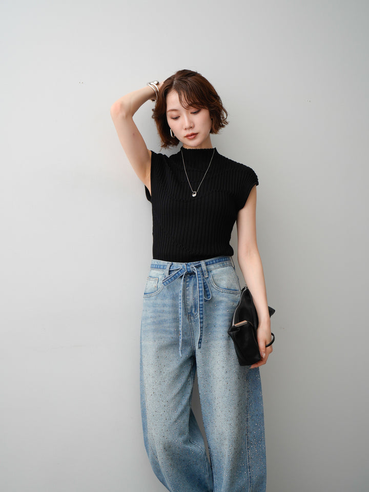 [予約]モードラインリブフレンチニットトップス/black