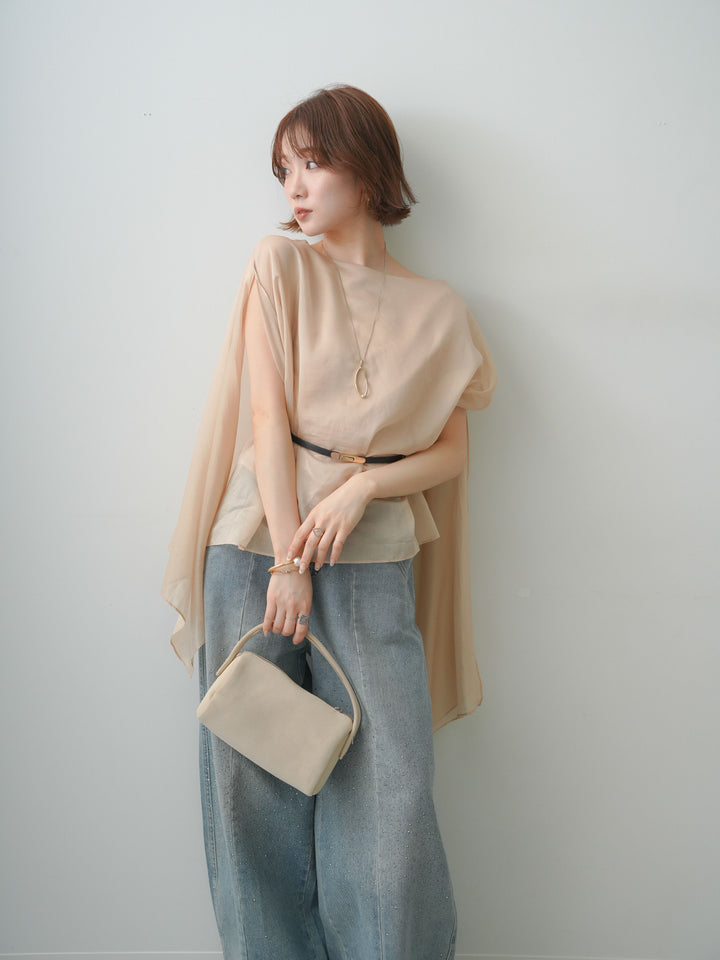 [予約]ベルト付シアーケープレイヤードブラウス/beige