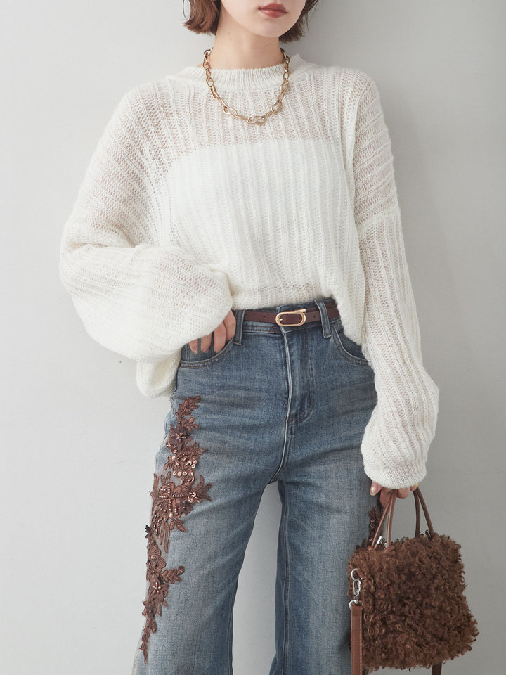 [SET]シアーリブドルマンニットトップス+選べるアクセセット(2set)