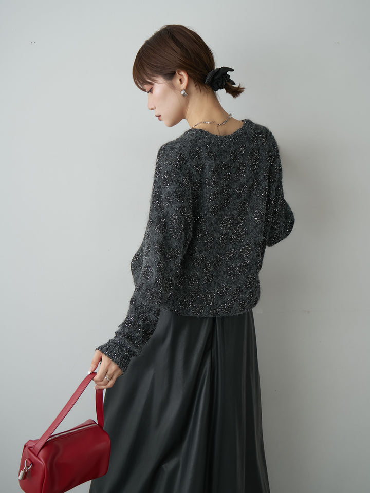 [予約]レオパードスパンコールニットトップス/gray