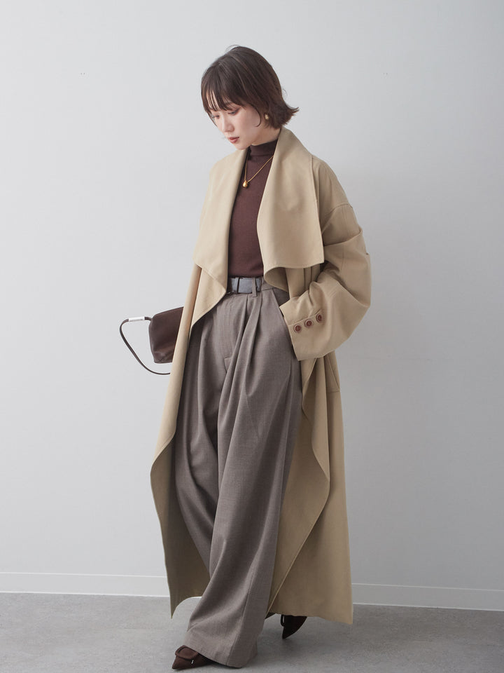 [予約]アシメドレープカラーロングコート/beige