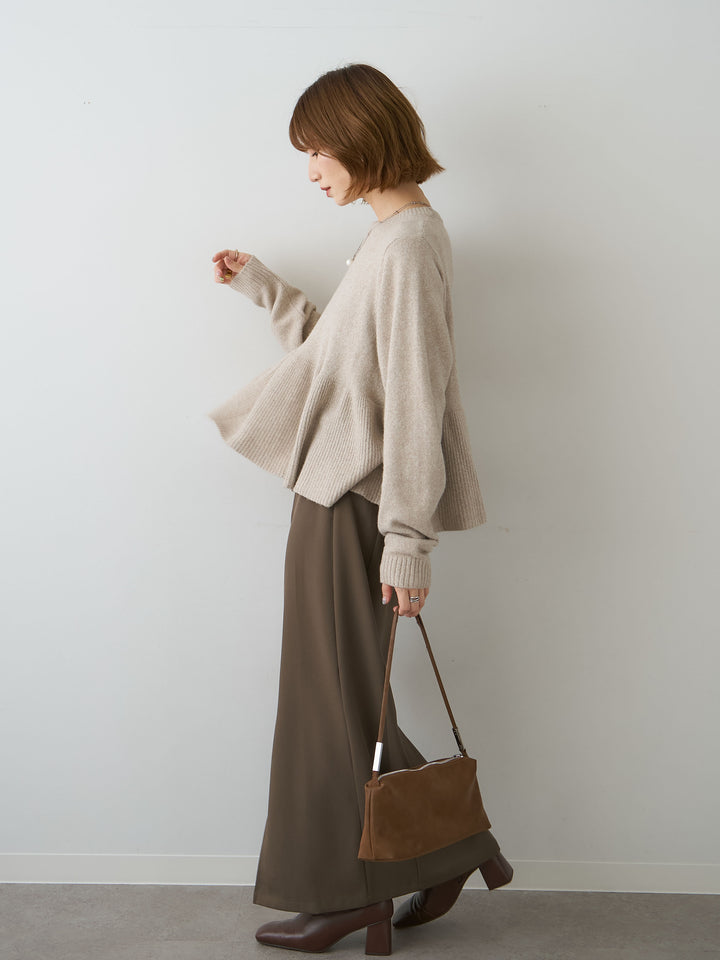 [SET]ペプラムニットプルオーバー+クレープデシンフラップ付きストレートスカート(2set)