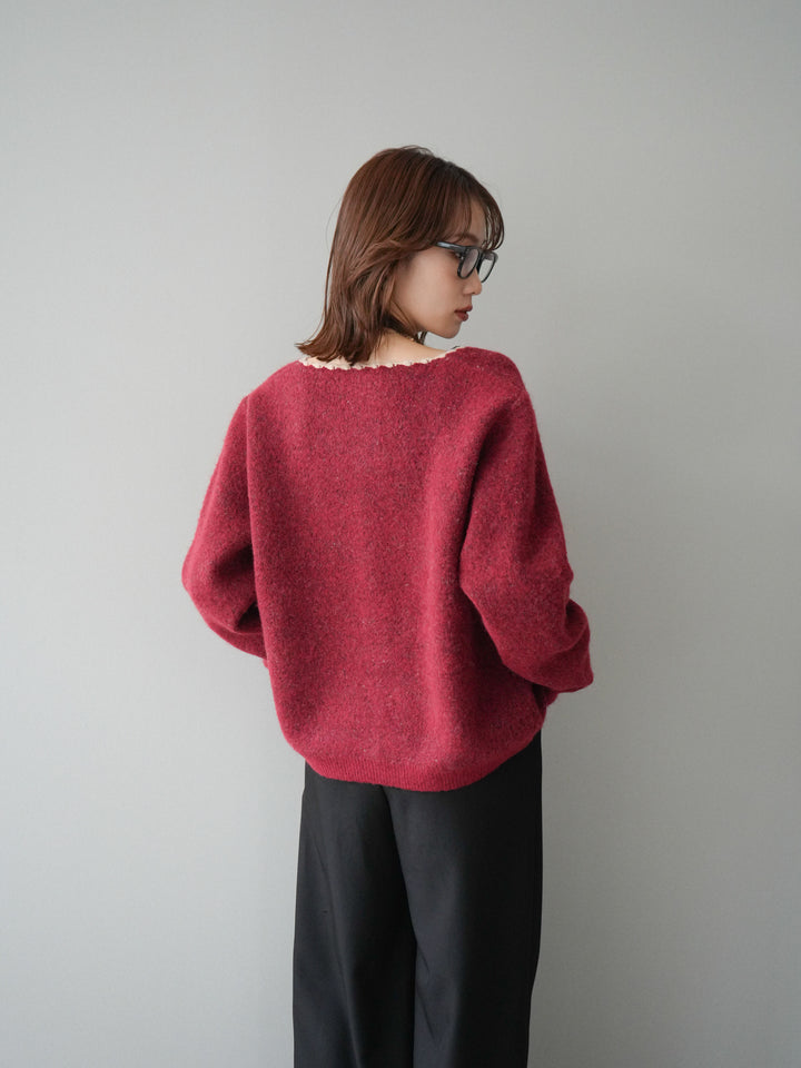 [予約]アンティークフラワージャガードニットカーディガン/red