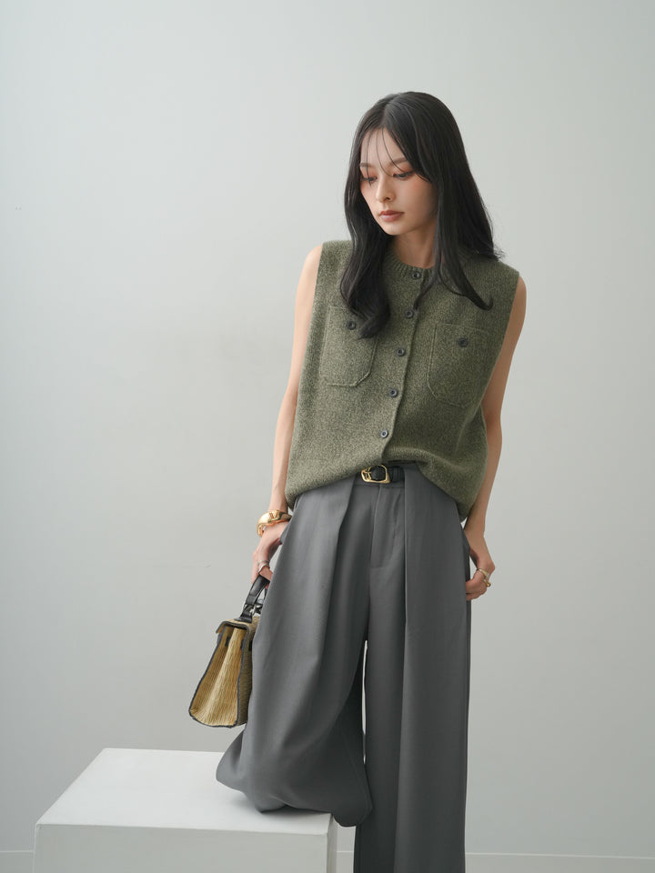 [予約]メランジフロントボタンニットベスト/khaki