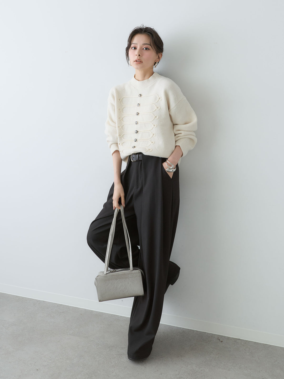 [SET]ナポレオンニットプルオーバー+ベルトループデザインワイドパンツ(2set)
