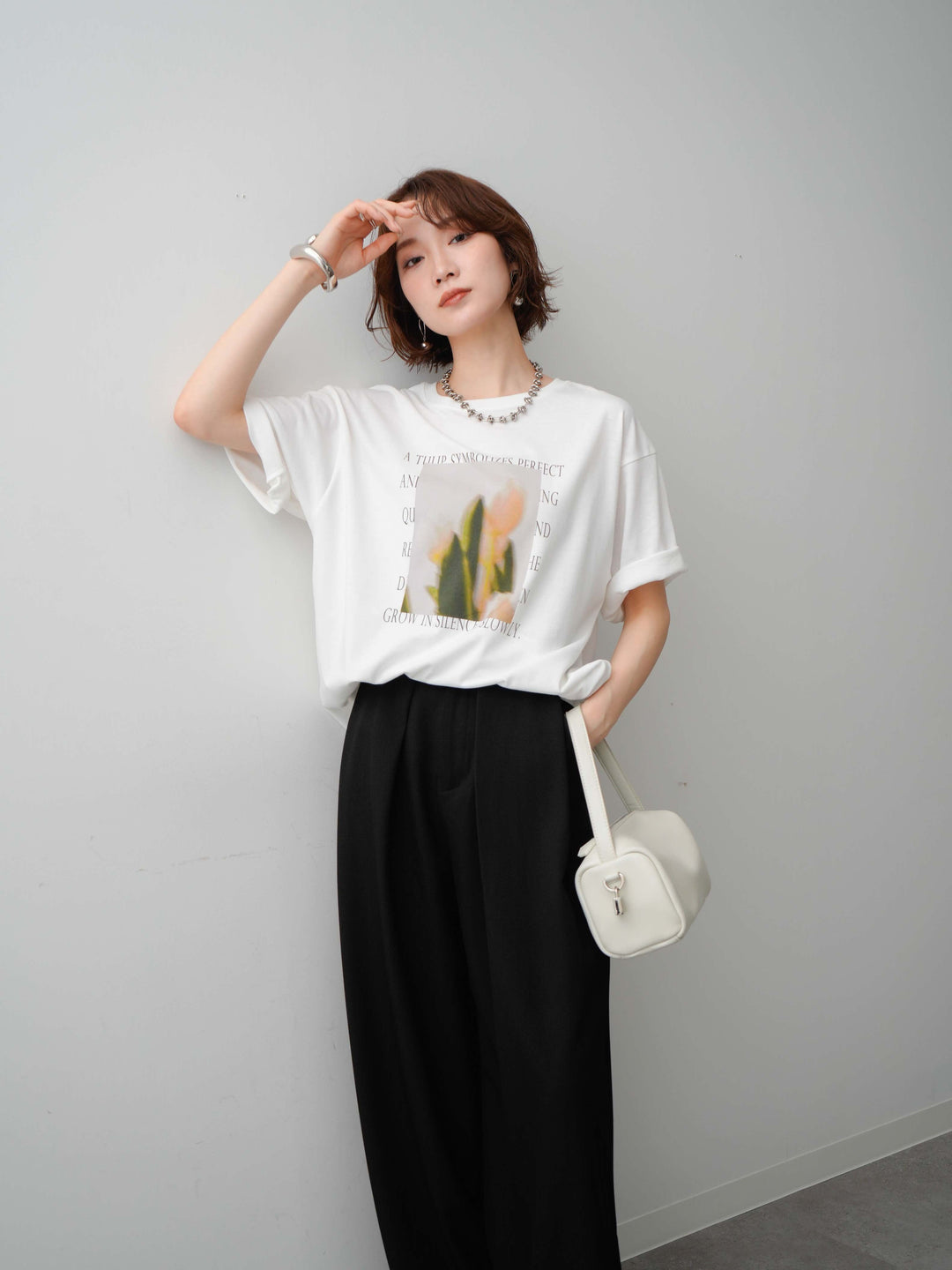 [SET]フラワーフォトTEE+ベルトループデザインワイドパンツ(2set)