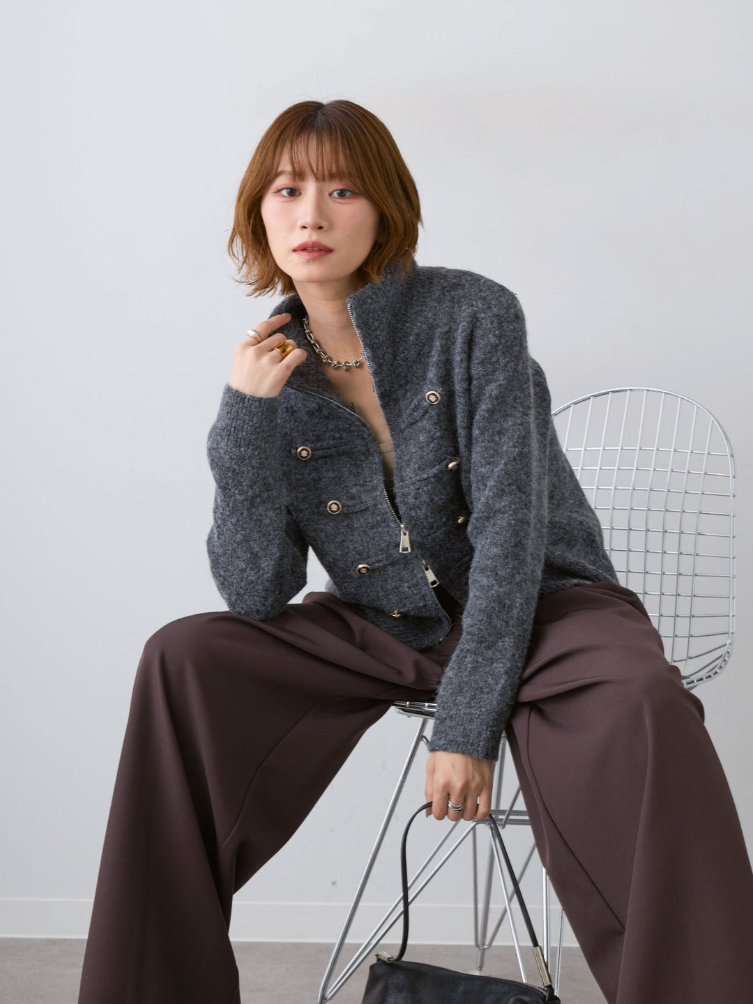 [SET]ナポレオンジップニットカーディガン+選べるアクセセット(2set)
