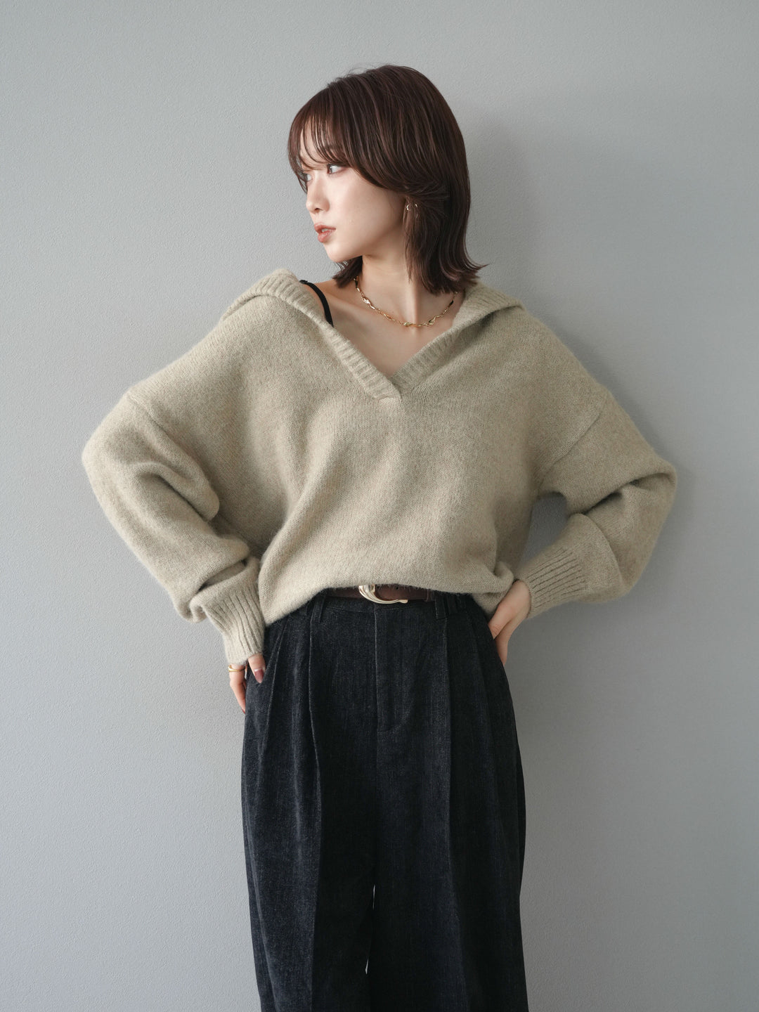 [SET]スキッパーニットプルオーバー+選べるアクセセット(2set)