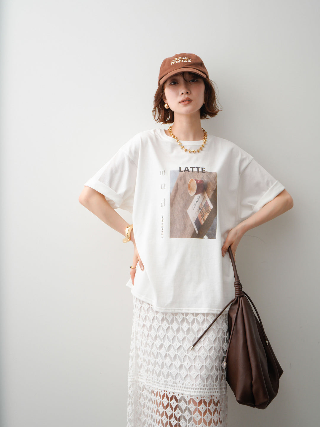 [SET]フォトプリントロゴTEE+クロシェレースIラインスカート(2set)