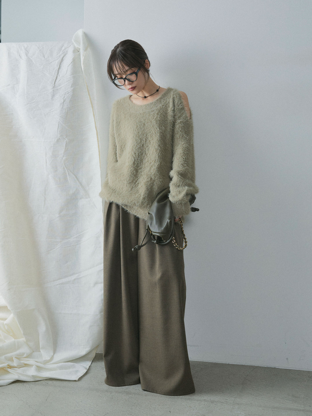 [予約]スカーフ付ワイドパンツ/brown