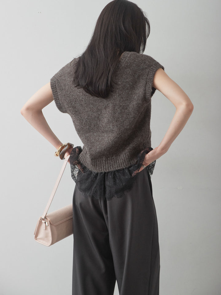 [予約]モヘアレースドッキングベスト/brown