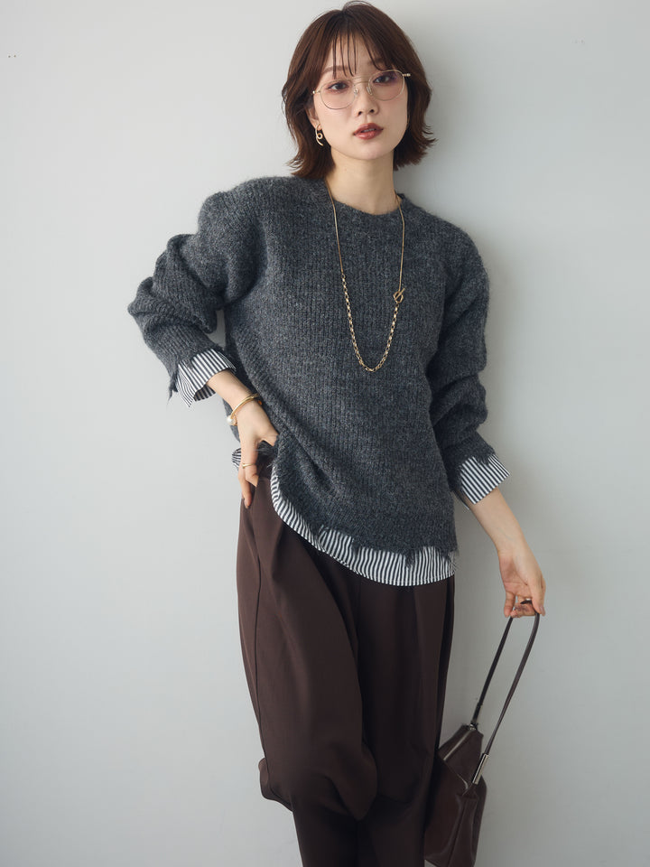[SET]シャツレイヤードデザインモヘアプルオーバー+選べるアクセセット(2set)