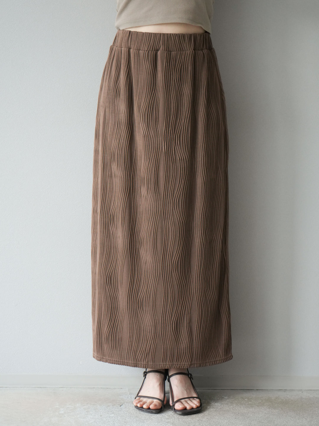 [予約]ウェーブパイピングタイトスカート/ブラウン