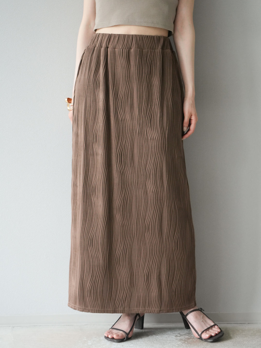 [予約]ウェーブパイピングタイトスカート/ブラウン