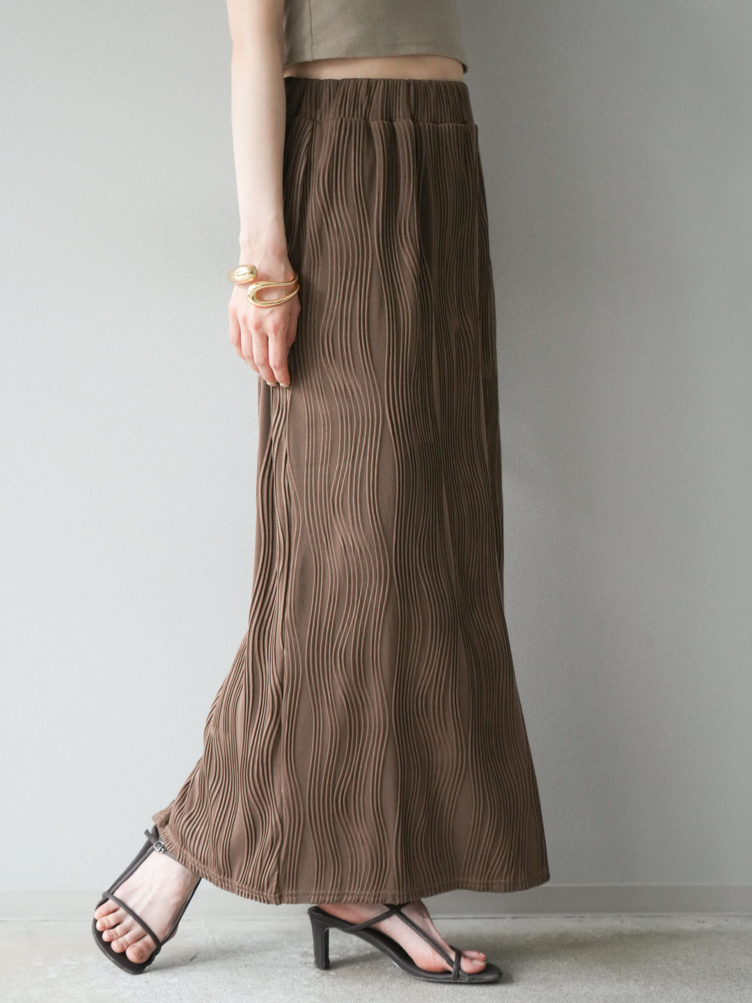 [予約]ウェーブパイピングタイトスカート/ブラウン