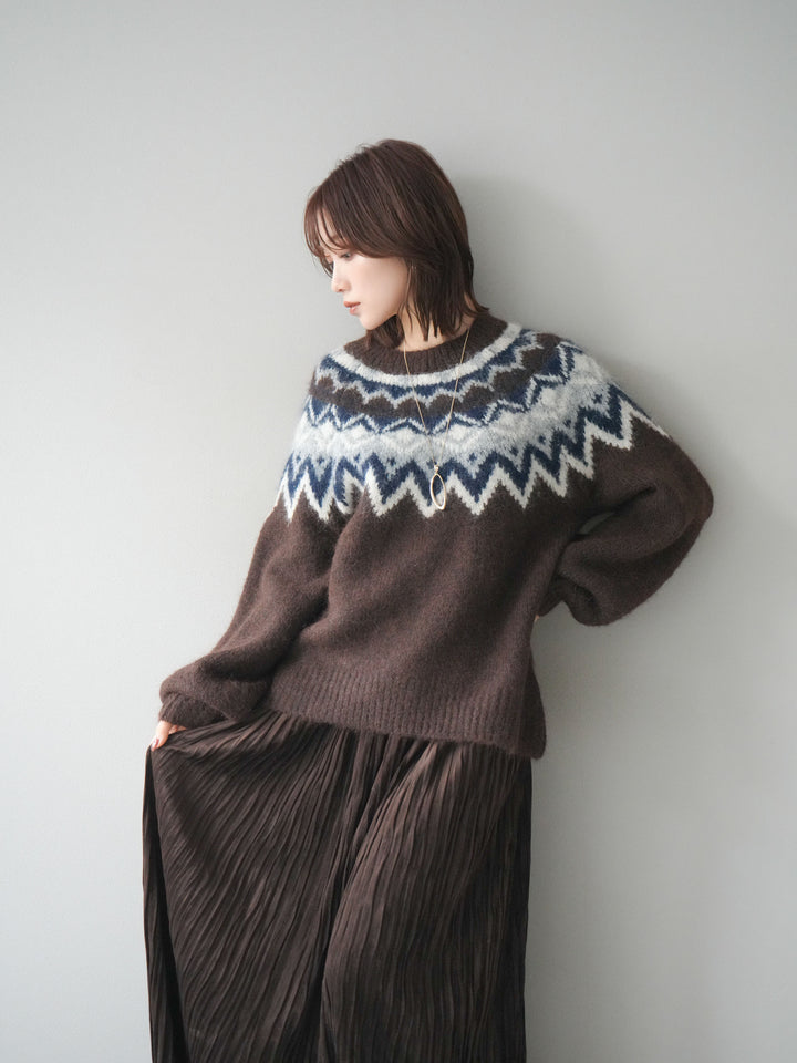 [SET]求心柄オーバーニットプルオーバー+スエードワッシャープリーツスカート(2set)