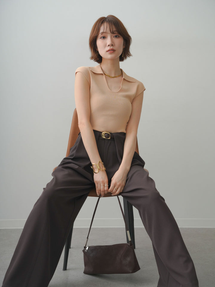 [予約]スキッパーフレンチニットトップス/pink