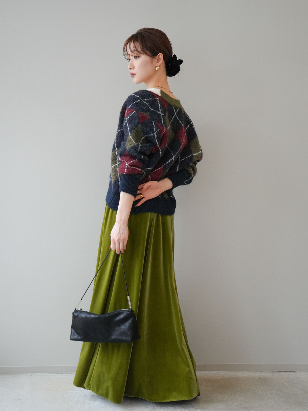 [予約]ベロアフレアスカート/green