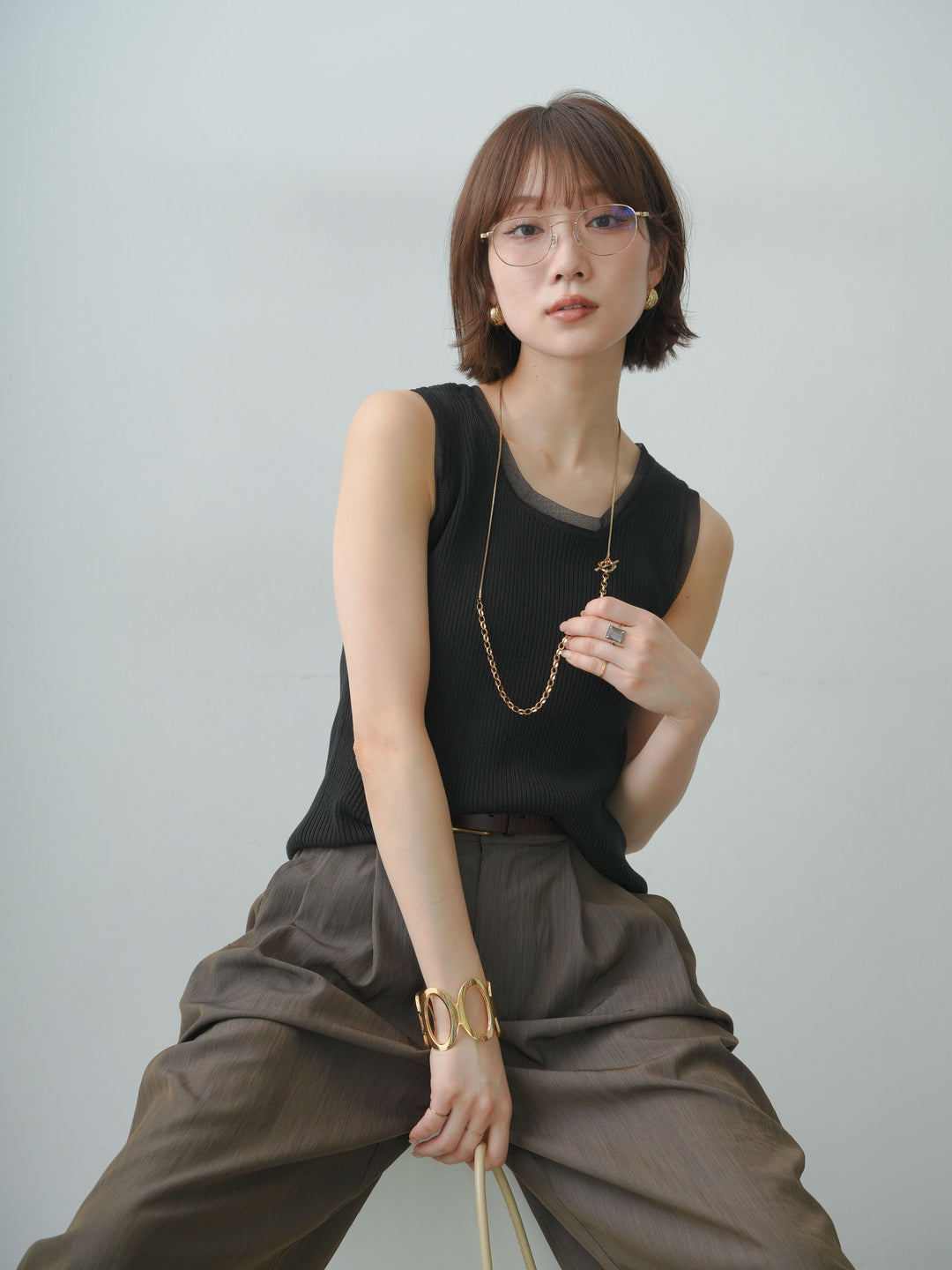 [SET]チュールトリムリブニットタンクトップ+選べるアクセセット(2set)