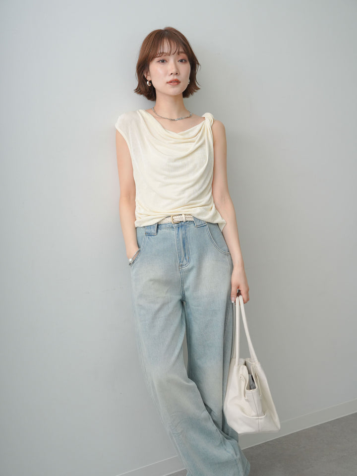 [予約]ツイストショルダーアシメドレープトップス/white