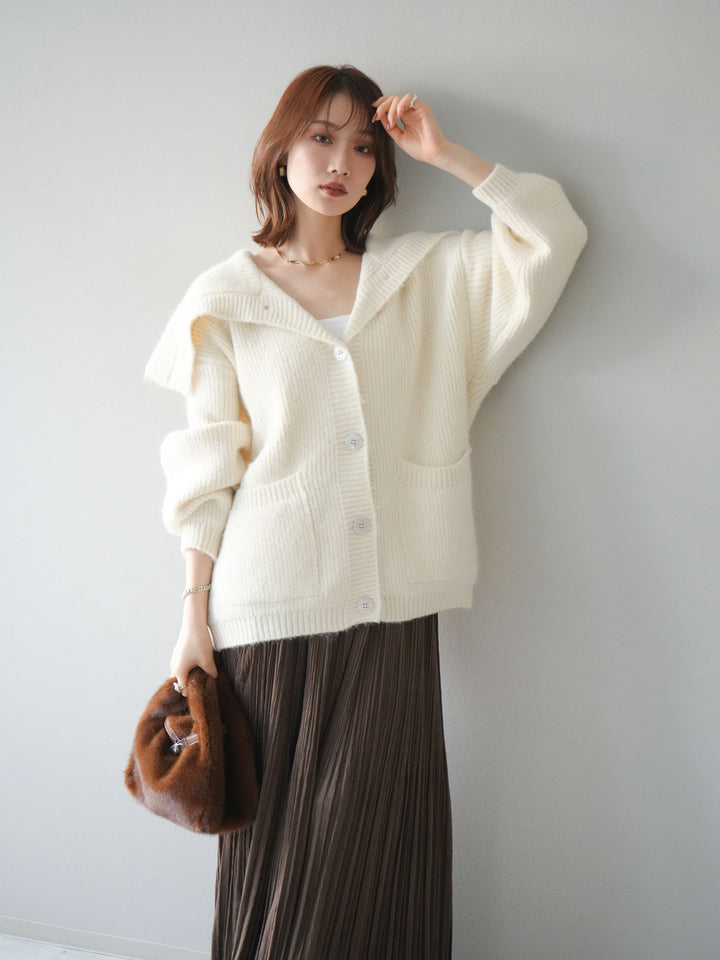 [予約]襟付きボタンオーバーニットカーディガン/ivory