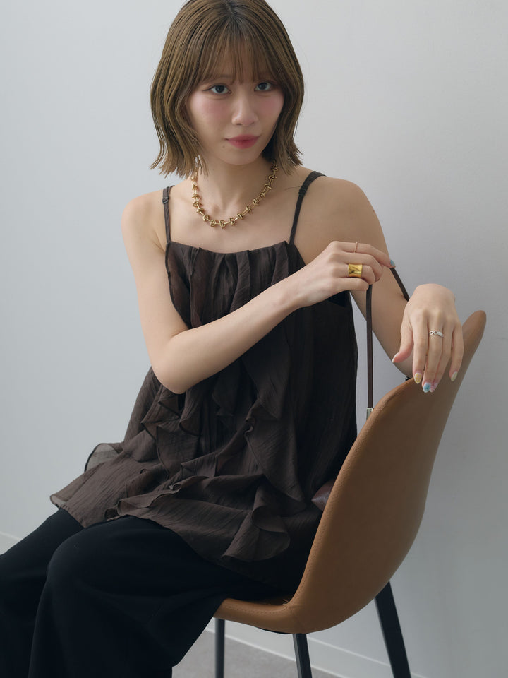 [SET]フロントラッフルシアーキャミソール+リラックスドレープスウェットパンツ(2set)