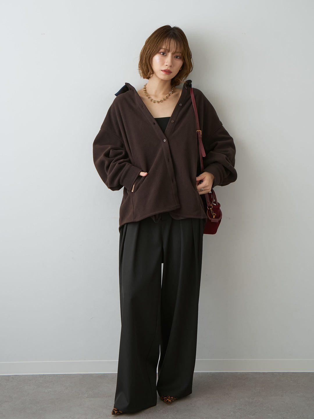 [SET]フリースパイピングシャツ+ツイルタックワイドパンツ(2set)