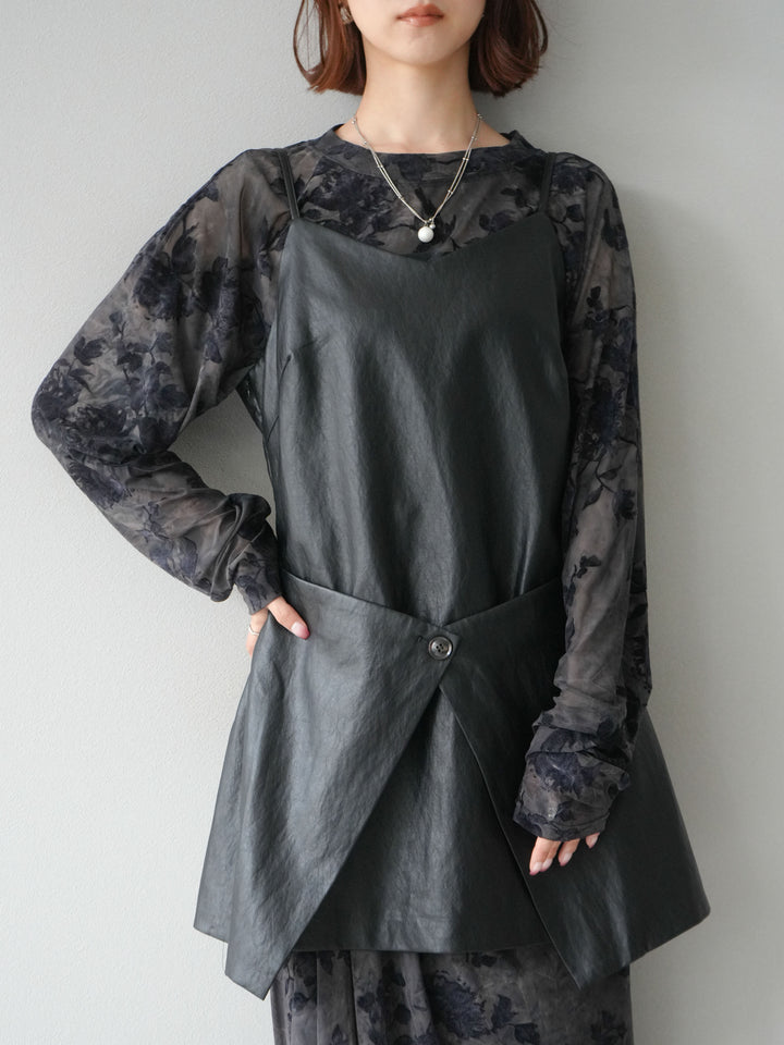 [予約]レイヤードレザーキャミソールチュニック/ブラック