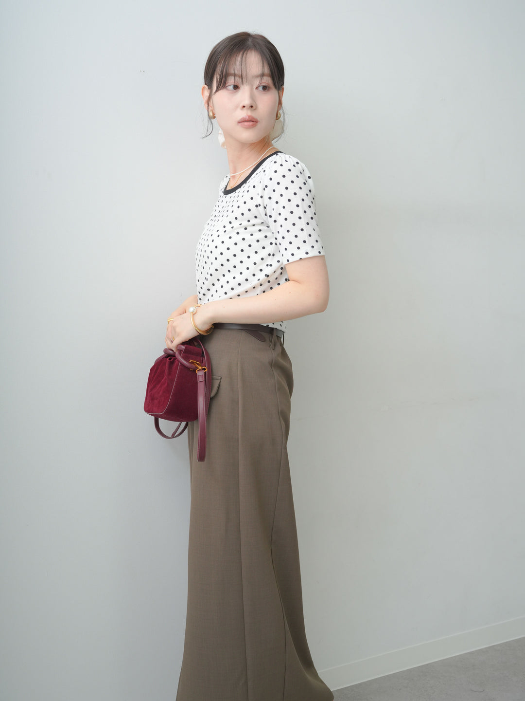 [SET]前後2wayドットバイカラーパイピングTEE+クレープデシンフラップ付きストレートスカート(2set)