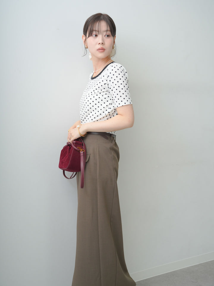 [SET]前後2wayドットバイカラーパイピングTEE+クレープデシンフラップ付きストレートスカート(2set)