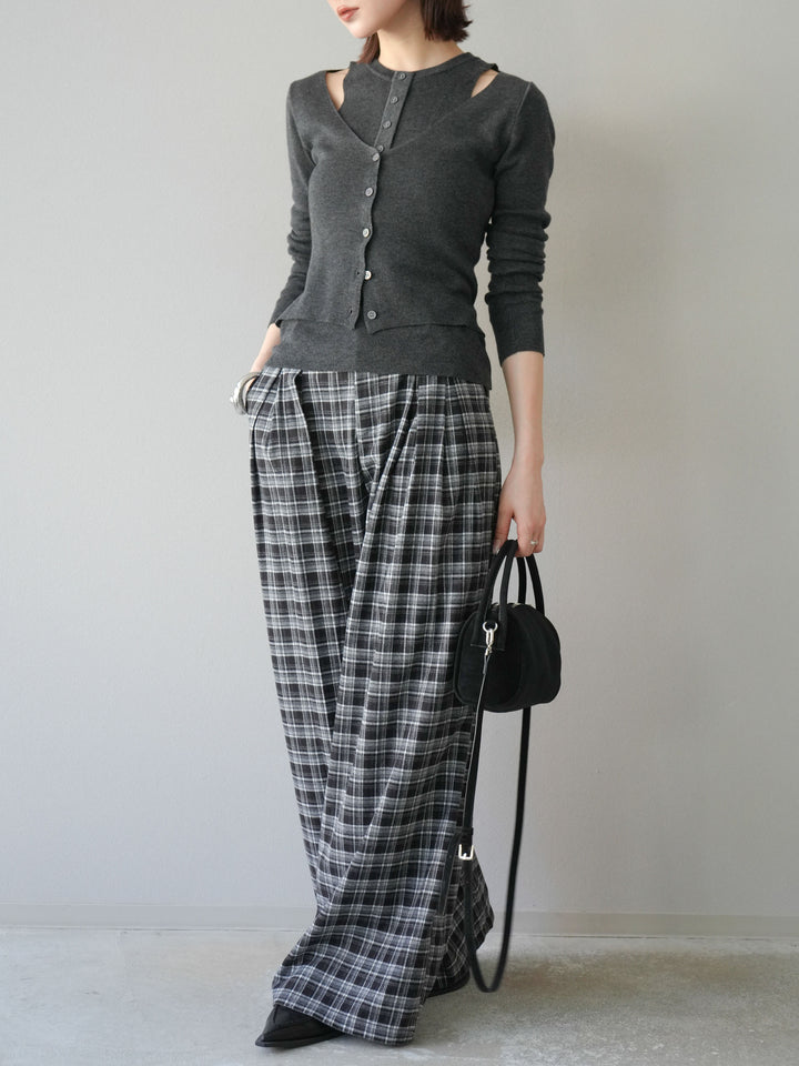 [予約]レイヤードデザインニットカーディガン/チャコール